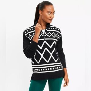 Lou & Grey Fair Isle Half Zip Tunic Sweater Black White Size Medium